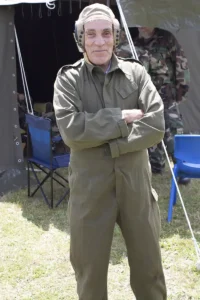 The museum's chairman dressed in a early era pilots outfit.