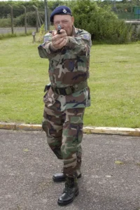 A member of the Heathens Re-enactment group standing his ground.