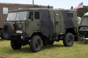 A 101 Land rover on display.