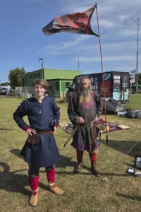 Viking re-enactors setting up their display.