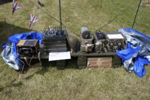 Display of world war 2 radios and equipment.